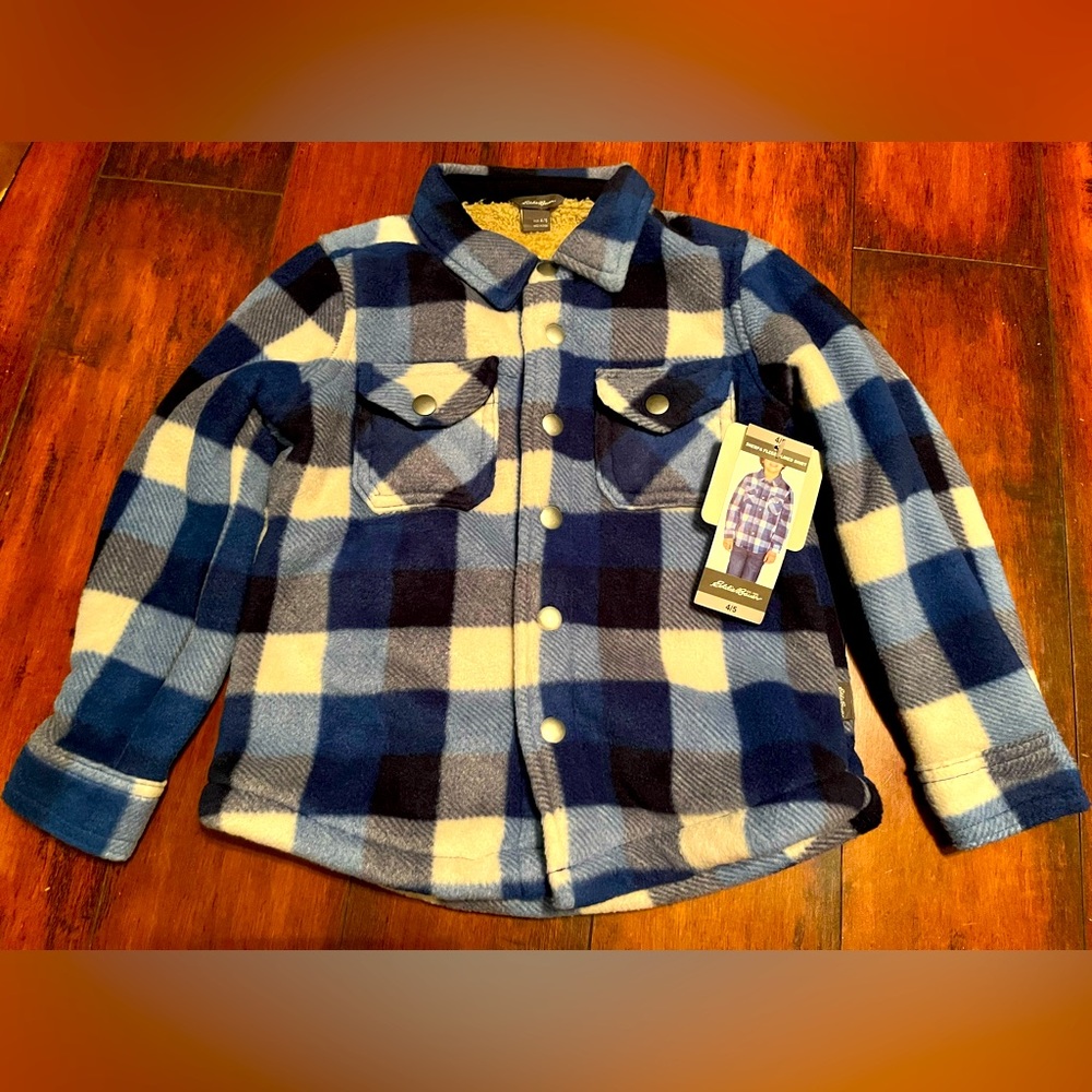NWT Boys size 4/5 Eddie Bauer Sherpa lined plaid jacket